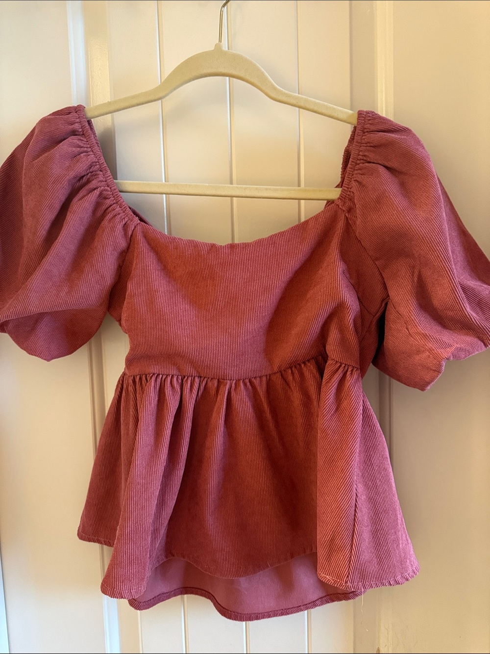 Girls Puff Sleeve Peplum Top - Dusty Rose
